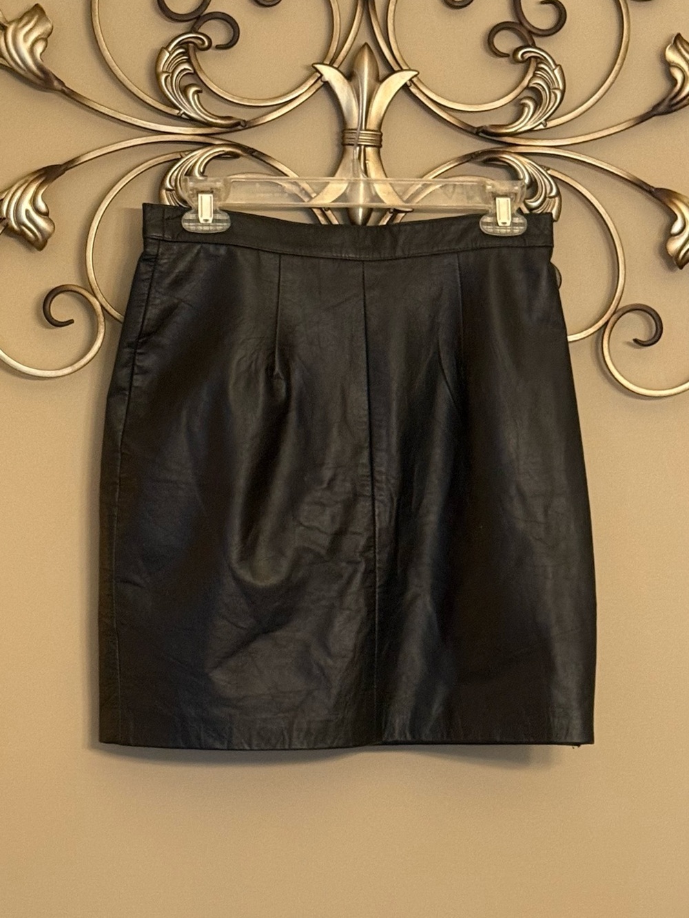 Classic Black Leather Midi Skirt